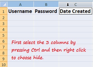 Hide columns in Excel