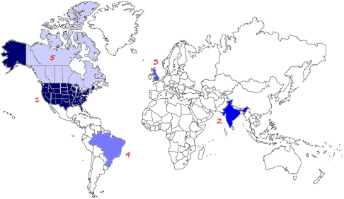 Top 5 countries using LinkedIn