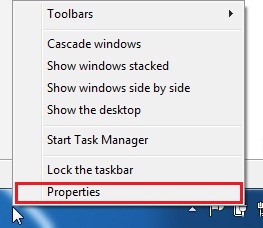 Right click in taskbar